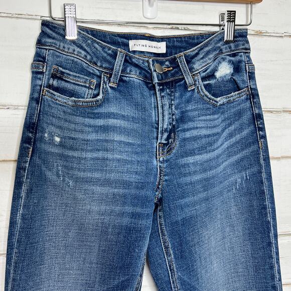 Flying Monkey Jeans Mid Rise Skinny Stretch Denim Blue Distressed Size 25 - Picture 10 of 10